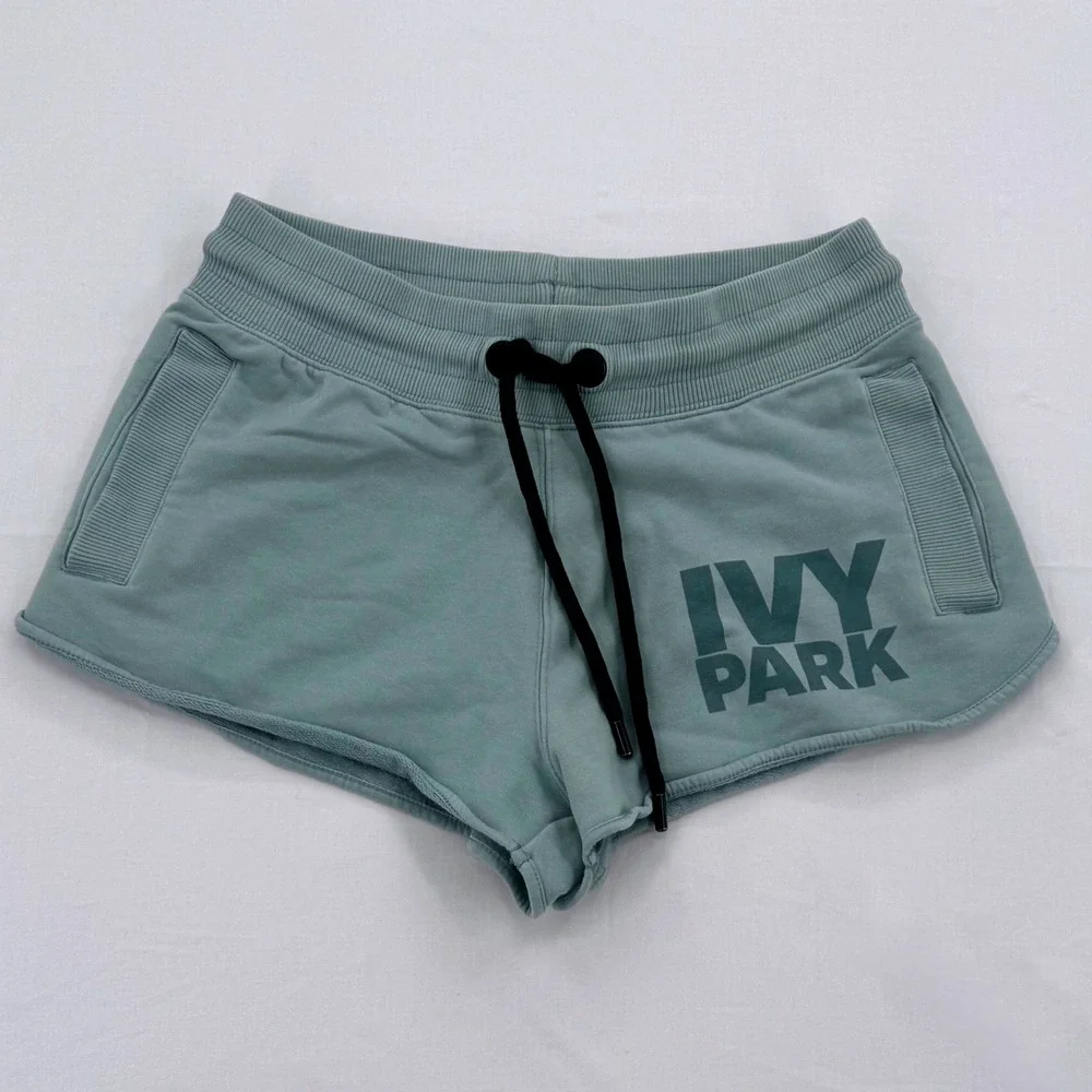 Ivy Park Athletic Shorts Womens Sz Small Blue Drawstring Lounge Logo Activewear
